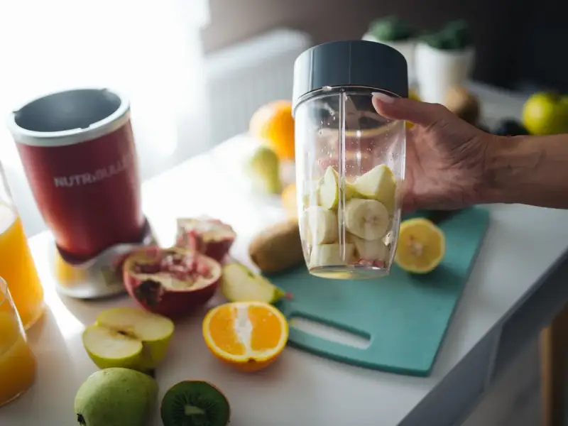 Layer the blender correctly - Step 2 for Blackberry Banana Smoothie with Yoghurt