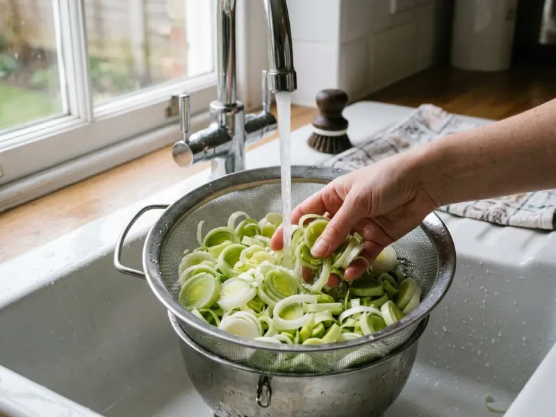 Clean and slice the leeks thoroughly - Step 1 for Creamy Leek and Potato Soup without Cream