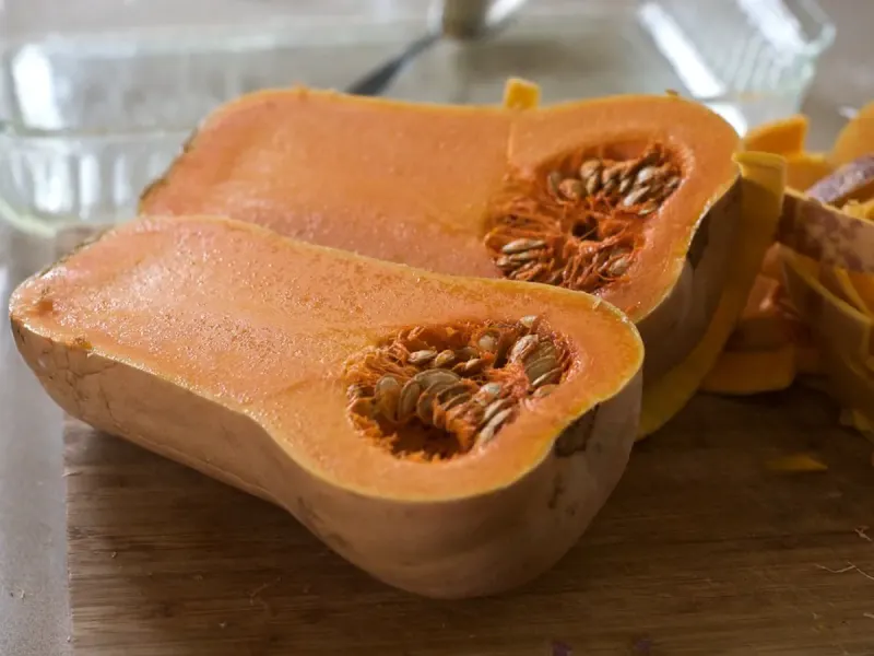Prepare the squash safely - Step 1 for Creamy Roasted Butternut Squash Soup